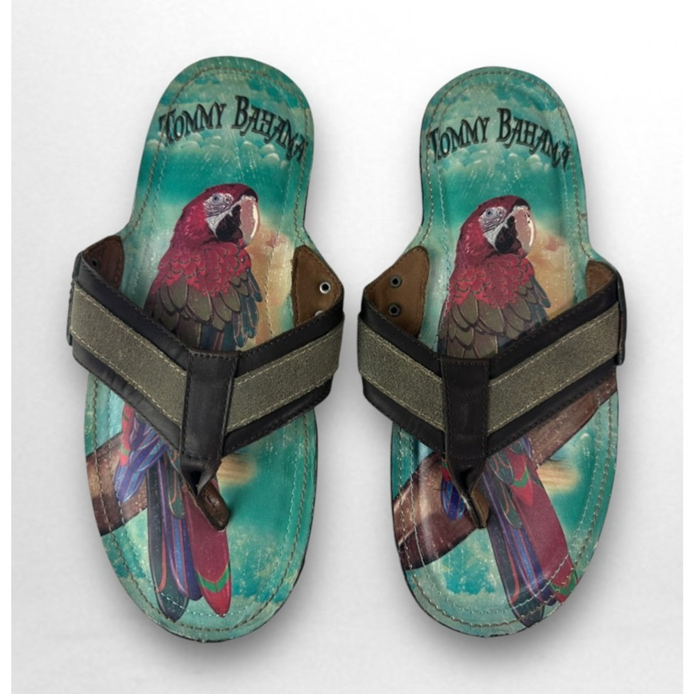 Tommy Bahama Samoa Parrot Beach Vibes Leather Sandals Men's Size 8 M Flip Flops
